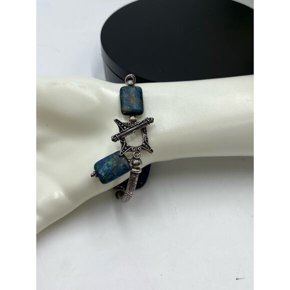 Artisan Made Green Blue Azurite Malachite Sterling Silver Toggle Bracelet 44g - Picture 5 of 12